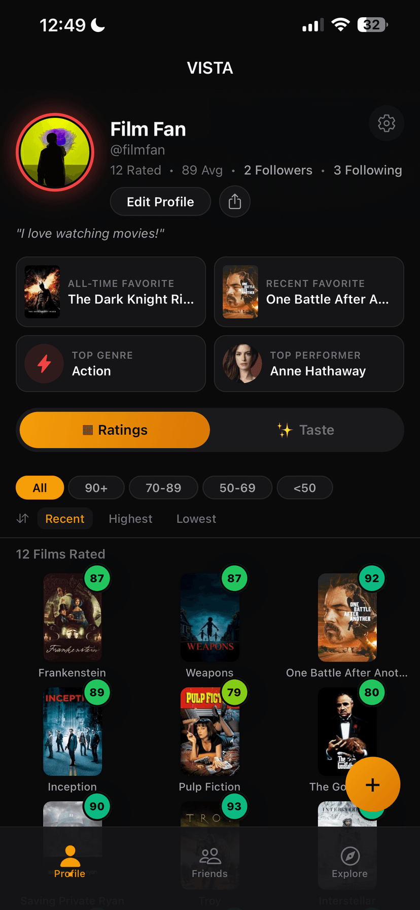Vista iPhone screenshot showing movie tracking