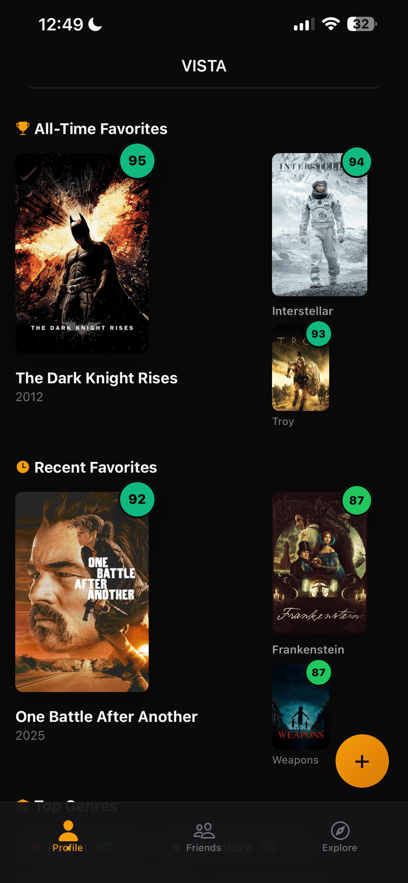 Vista iPhone screenshot showing a movie taste profile
